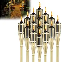 Famanu – Tuinfakkels voor buiten, 90 cm, oliefakkels van bamboe met lont, sfeervolle decoratie voor buiten, set van 12 stuks