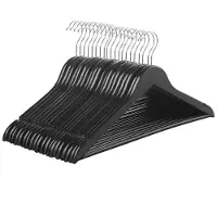 Hoppa! Houten Hangers - Zwart - Massief Hout + Verchroomde Haak - 44,5 x 23 cm x 1,2 (L x H x D)