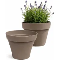Eda Romeo Bloempot / plantenpot - 2x - kunststof - taupe - D17 x H13 cm - binnen en buiten