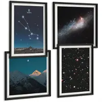 Wallfluent 4-Delige Schilderij Set - Ruimtelandschappen Met Sterren En Het Sterrenbeeld Stier - 40 x 40 cm En 40 x 60 cm - Wanddecoratie - Muurdecoratie - Woonkamer - Stijlvolle Muurdecoratie