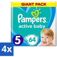 Pampers 4 x - Active Baby - Luiers - Maat 5 (11-16 kg) - Zachte Pasvorm - 64 Luiers - Active Baby - Luiers Maat 5 - Babyluiers - Zachte Pasvorm - Luchtdoorlatende Luiers