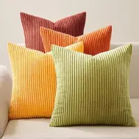 Famanu – Kussenhoezen set van 4 stuks van ribfluweel in geel, groen en oranje, decoratieve hoezen voor sierkussens, ideaal voor de woonkamer en slaapbank, fluffy en zacht
