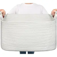 Famanu – Opbergmand voor wasgoed, opvouwbare vierkante wasmand, gevlochten design, 65 liter, wit, ideaal voor kinderkamer en speelgoed