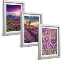 Wallfluent 3-Delige Schilderij Set - Landschap Met Lavendelvelden En Zonsondergang - 20 x 30 cm - Decoratieve Muurdecoratie - Slaapkamer - Wanddecoratie