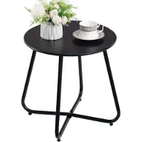 Markenlos – Ronde bijzettafel voor buiten, kleine balkontafel en koffietafel van metaal, geschikt voor patio, woonkamer en terras, kleur zwart