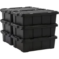 Markenlos Kunststof opbergdoos met deksel en clipsluiting, 25L, Set van 6, Stapelbaar, Nestbaar, BPA-vrij, Zolder, Schuur, Garage, DDSKT-230, zwart