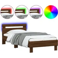 vidaXL Bedframe met hoofdeinde en LED-verlichting, bruin, eikenlook, 90x200 cm