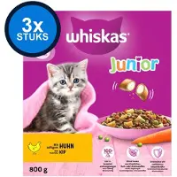 Whiskas 3x - 2-12M Junior Kip - Kattenvoer Droogvoer - 800 g