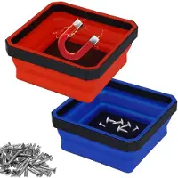 Famanu Magnetische opbergboxen, set van 2 inklapbare siliconen bakken - rood en blauw