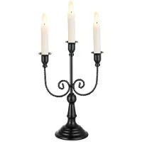 Famanu – 3-armige kandelaar voor staafkaarsen, vintage decoratieve kaarsenstandaard van metaal, 29,5 cm hoog, ideaal voor Halloween en woonkamer decoratie (zwart