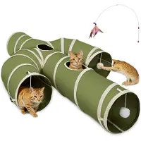 Famanu – Kattentunnel in cactusvorm, 4-weg labyrint van robuust Oxford-weefsel, opvouwbaar en scheurvast, 25 cm diameter, groen