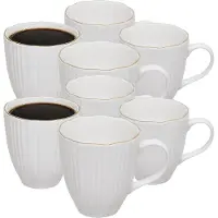 Secret De Gourmet koffie kopjes - Soho - 8x stuks - wit/goud - 360 ml - mokken - porselein - met stijlvol decoratie motief