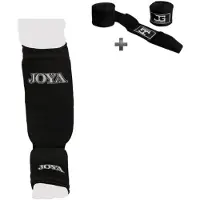 Joyagear Scheenbeschermer Kickboksen/Muay Thai – Inschuif Elastisch Katoen – Zwart – XS – Inclusief Bandage