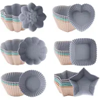 Famanu – Set van 36 siliconen muffinvormpjes, 6 soorten vormen, herbruikbare antiaanbak siliconen bakvormen voor cake, pudding en taarten, 3 kleuren
