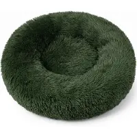 IvoQ Donut Hondenmand & Kattenmand – Ø 50 cm – Zacht Pluche Huisdierenbed – Donkergroen – Voor Katten en Kleine Honden