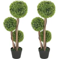HOMCOM Artificial Topiaries-Kunststoff, Zement-17L x 17B x 90H cm-Grün