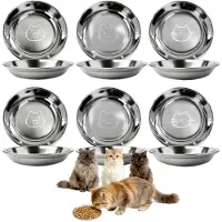 Famanu – Set van 6 voerbakken voor honden en katten van roestvrij staal, vaatwasmachinebestendig, 14 cm, ideaal voor kleine katten en honden met brede snorren