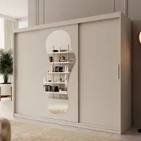Meubella - Kledingkast Ulysses - Beige - 250 cm - Met spiegel