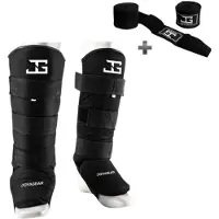 Joyagear “VELCRO” Scheenbeschermer – Kickboksen/Muay Thai – Zwart – XS – incl. Bandage