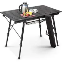 Famanu – Vouwbare campingtafel, 120 x 70 cm, hoogte verstelbaar (58-78 cm), ideaal voor camping, tuin, barbecue en picknick, inclusief draagtas, zwart