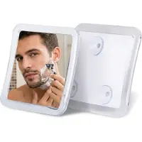 Famanu – Anti-condens douchespiegel met zuignap, onbreekbare wandspiegel ideaal voor scheren, mistloos ontwerp (13,5 cm x 13,5 cm, transparant