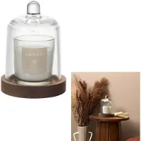 Home Deco Factory Geurkaars met Glazen Stolp & Acaciahouten Voet – Brume des Bois Bosgeur – Luxe Decoratieve Kaars Ø11 x 15 cm – Witte Kaars met Glazen Cloche – Woondecoratie