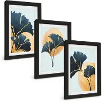 Wallfluent 3-Delige Schilderij Set - Esthetisch Aantrekkelijke Ginkgobladeren Op Een Lichte Achtergrond. - 20 x 30 cm - Decoratieve Schilderijen - Woonkamer - Interieur - Woonkamer Decoratie