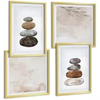 Wallfluent 4-Delige Schilderij Set - Minimalistisch Boho-Schilderij Van Steenstapels - 40 x 40 cm En 40 x 60 cm - Muurdecoratie - Decoratieve Schilderijen - Wohnzimmer - Wanddecoratie