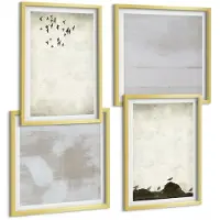 Wallfluent 4-Delige Schilderij Set - Vliegende Zwerm Vogels, Industriële Texturen - 40 x 40 cm En 40 x 60 cm - Schilderijen Set - Wanddecoratie - Woonkamer - Muurdecoratie