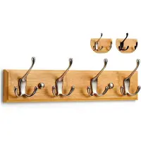 Famanu – Wandkapstok van hout met 4 mat-nikkel haken, 42 cm, ideaal voor het ophangen van jassen en accessoires in de hal of gang