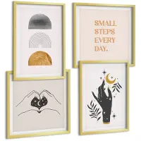 Wallfluent 4-Delige Schilderij Set - Minimalistische Esthetiek, Boho-Illustraties - 40 x 40 cm En 40 x 60 cm - Decoratieve Schilderijen - Wanddecoratie - Hal - Interieur Decoratie