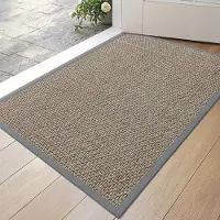 Famanu – Deurmat 43 x 76 cm, antislip vuilopvangende deurmat voor binnen met rubberen achterkant, onopvallende entreemat in grijs