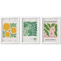Wallfluent 3-Delige Schilderij Set - Posters Met Fruit- En Plantmotieven In Pastelkleuren - 20 x 30 - Muurdecoratie - Schilderijen Set - Woonkamer - Moderne Wanddecoratie
