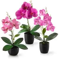Famanu – Set van 3 kunstbloemen in pot van 35 cm, hoogglans keramische potten, decoratieve kunstorchideeën in rosé-arrangement
