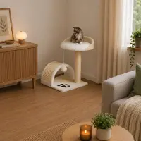 Belviona Kattenkrabpaal 43 cm, met krabboog, speelbal & ligplateau, beige/wit