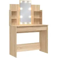 vidaXL Schminktafel met LED-verlichting, Sonoma-eikenhout, 96x40x142 cm