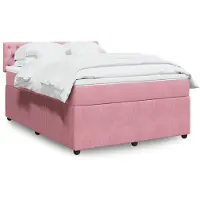 vidaXL Boxspring met matras fluweel roze 140x190 cm