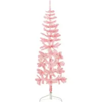 vidaXL Kunstkerstboom half met standaard smal 120 cm roze