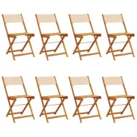vidaXL Opklapbare stoelen, 8 stuks, beige stof en massief hout.