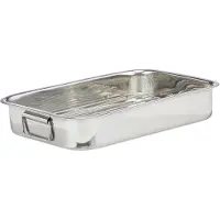 Relaxdays braadslede met rooster - edelstaal - ovenschaal - braadpan - braadslee - zilver L