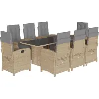 vidaXL 9-delige tuinset met kussens, beige, van polyrotan