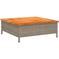 DKD Home Decor Tuintafel, grijs, 70x70x25 cm, van riet en acaciahout