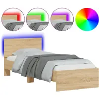 vidaXL Bedframe met hoofdbord en LED sonoma eikenkleurig 90x200 cm