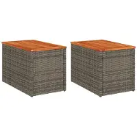 vidaXL Tuinbijzettafels 2 st 55x34x37 cm poly rattan en hout grijs