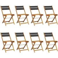 vidaXL Opklapbare stoelen, 8 stuks, zwart, massief acaciahout