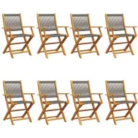 vidaXL Opklapbare stoelen, 8 stuks, grijs, massief acaciahout