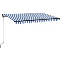vidaXL Luifel handmatig uittrekbaar met LED 450x350 cm blauw en wit
