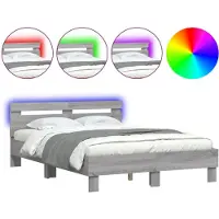 vidaXL Bedframe met hoofdeinde, LED-verlichting, grijs Sonoma, 120x200 cm