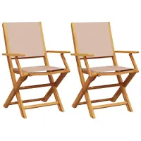vidaXL Klapstoelen, 2 stuks, taupekleurig massief hout (akaziahout) met stoffen bekleding