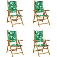 vidaXL , 4 verstelbare klapstoelen, groene stof en massief hout